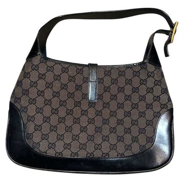 Vintage Gucci Jackie O Monogrammed Canvas and Leather Hobo Shoulder Bag - Picture 2 of 6